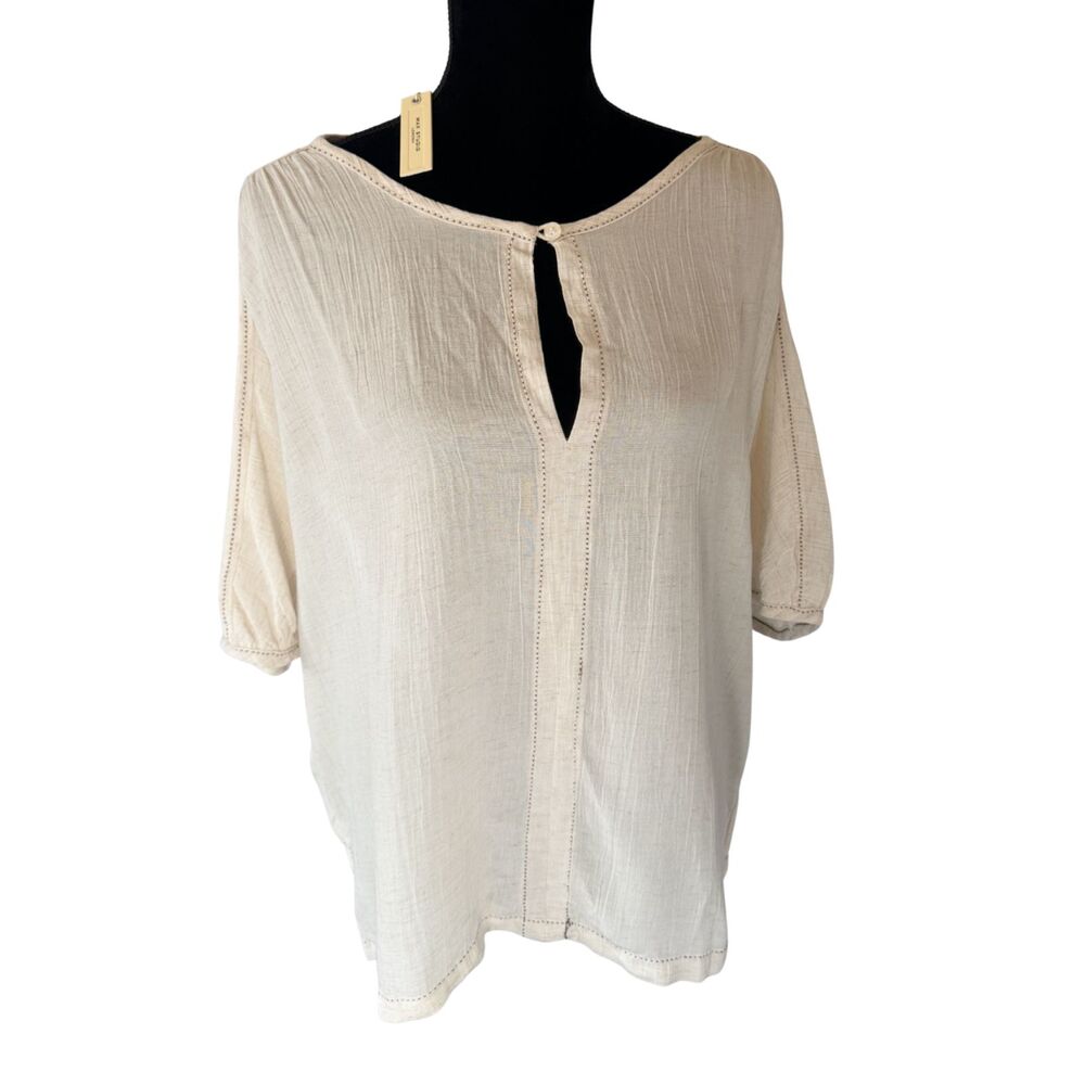 NWT $98 Max Studio London Women's L Boho Linen Blend Keyhole Tunic Top